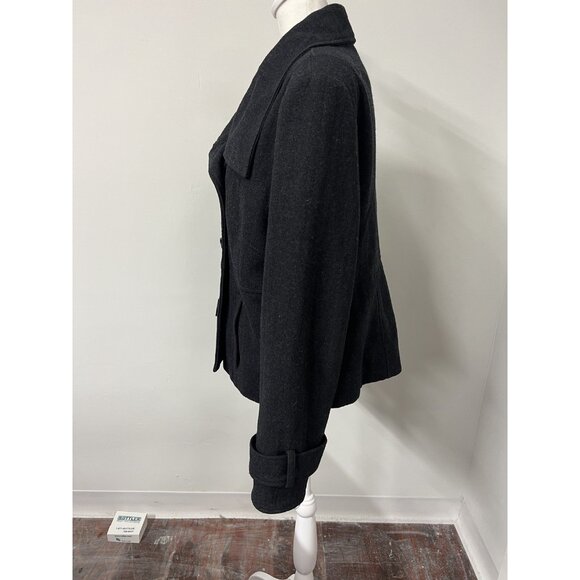 Vtg Y2K Jacket Women's Large Wool Blend Double Breasted Peacoat Charcoal Gray - Picture 2 of 6